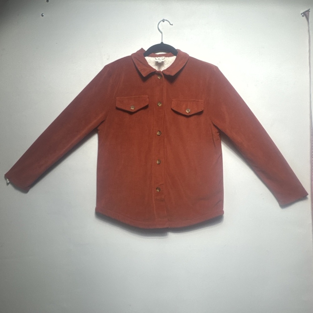 Belle Du Jour Girls. Jacket Orange, polyester Long Sleeve Button Down